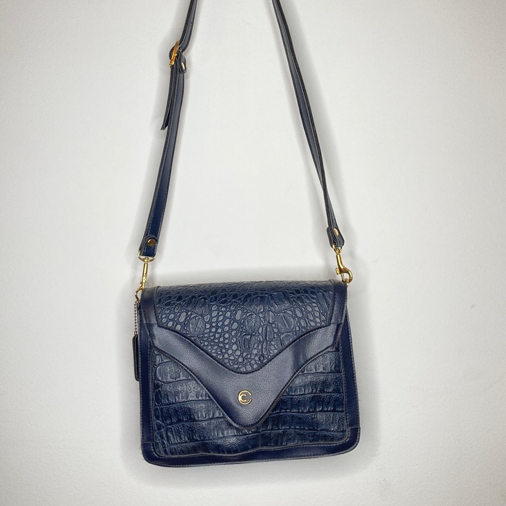 Vintage Cornell Navy faux alligator leather handbag